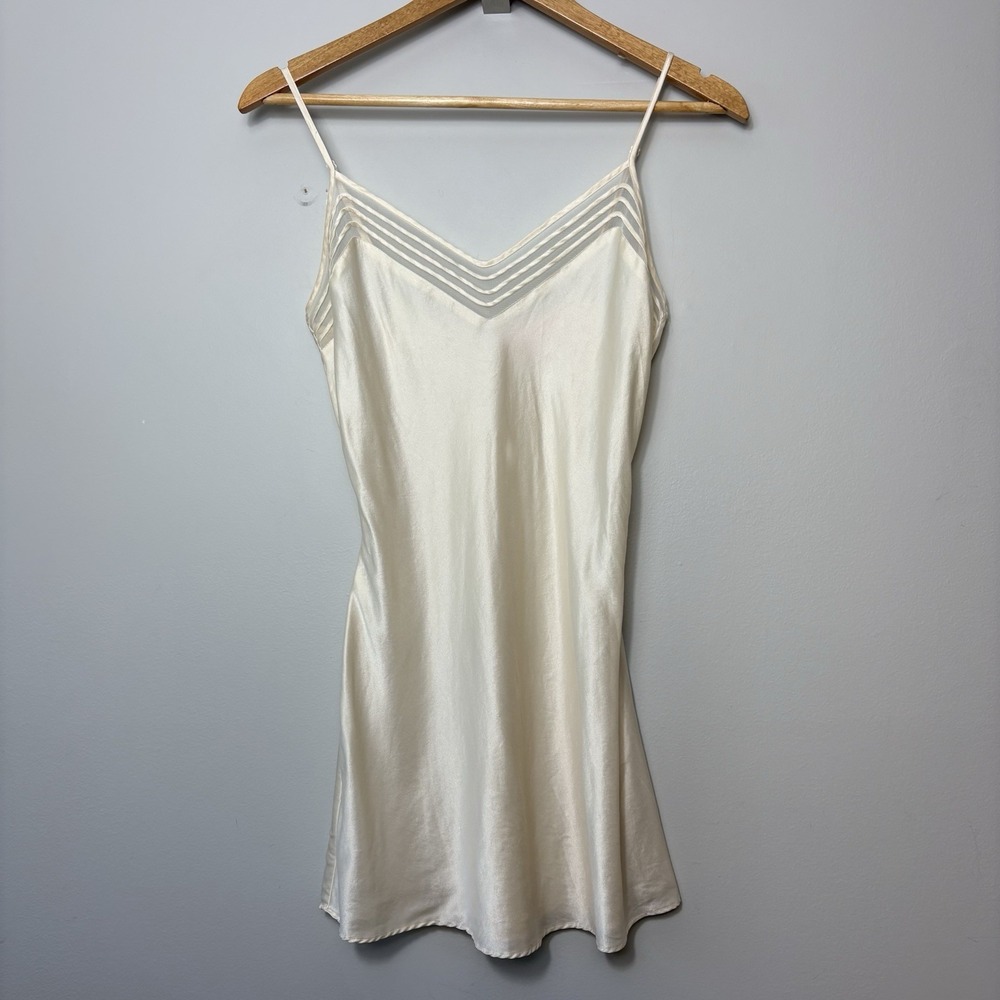 Vtg Y2K Victoria's Secret Pink Label 100% Silk Slip Dress Sz S Ivory Nightgown